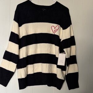 Striped Black and White Sweater with Heart Accent